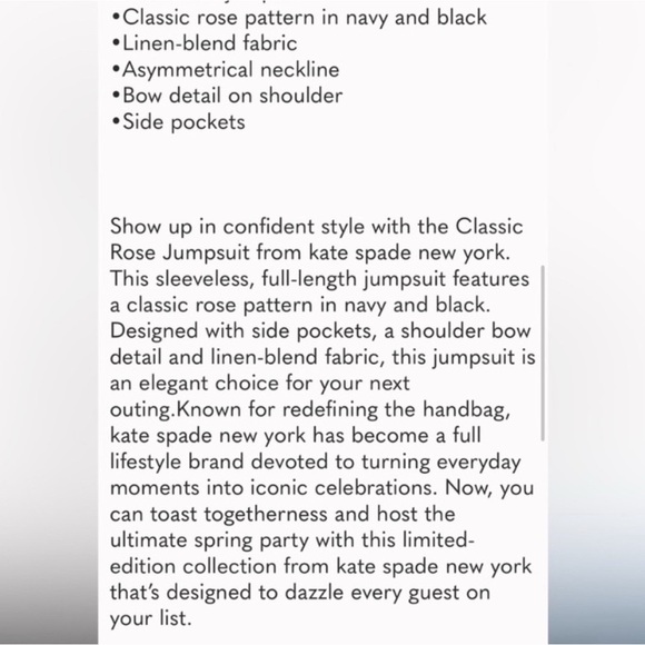 NWT Kate spade Blue Floral One-Shoulder Jumpsuit size 10 - Picture 4 of 4